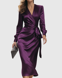 CERELIA | DEEP PLUM WRAP MIDI DRESS