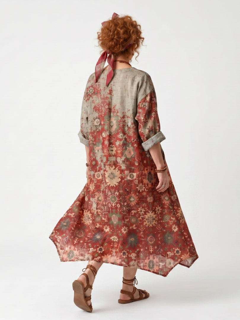 SAFFRON | MIXED PATTERN RELAXED POCKET MIDI DRESS