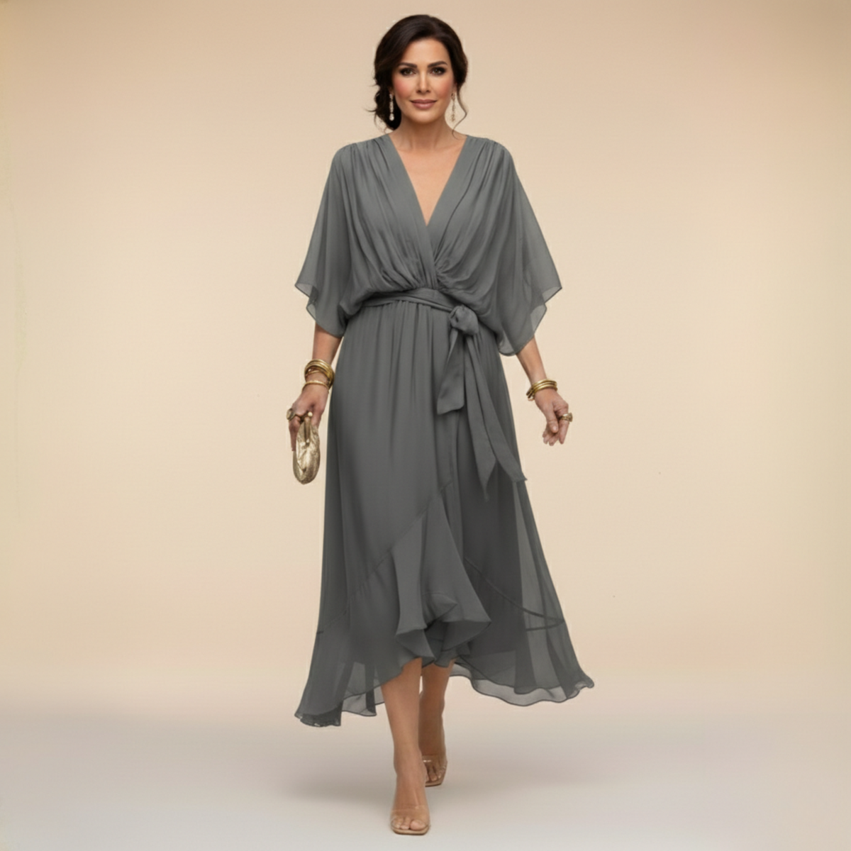 Monica v-neck wrap midi dress, view 12