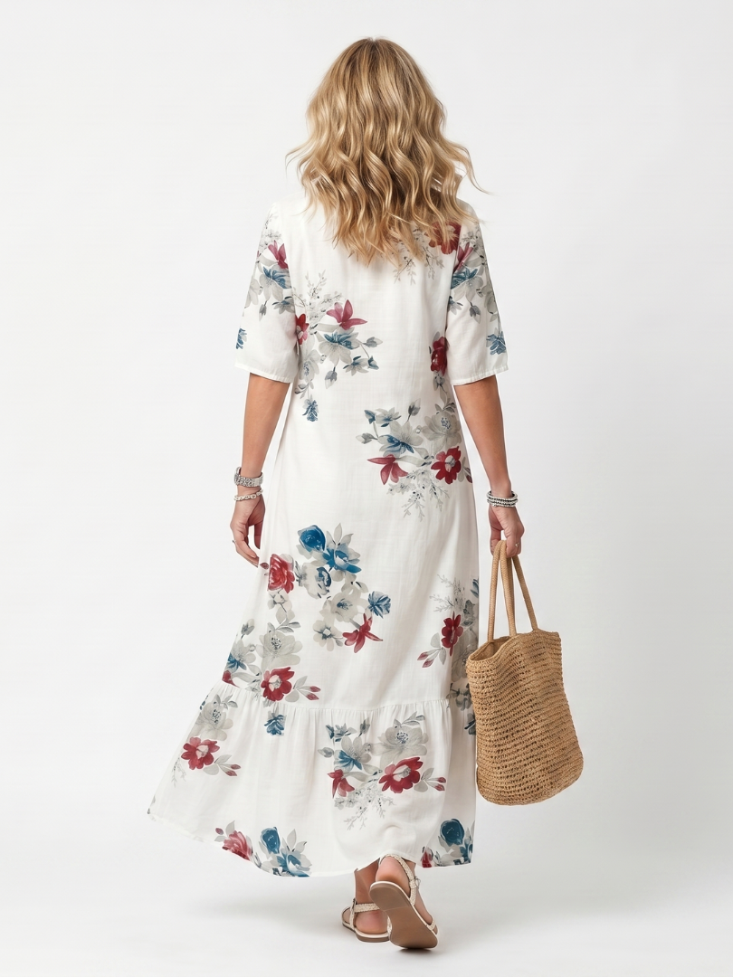 MAEVA | SCATTERED FLORAL TASSEL TIE MIDI DRESS