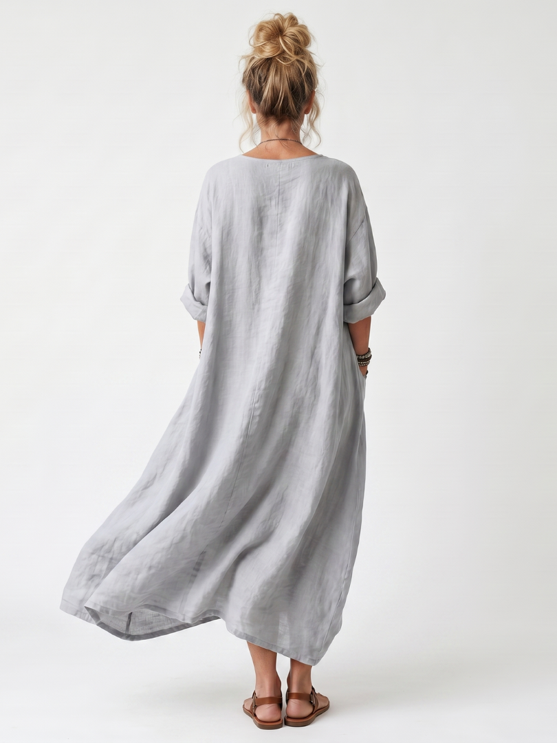 RAINA | CONTRAST PANEL EMBROIDERED OVERSIZED POCKET MIDI DRESS