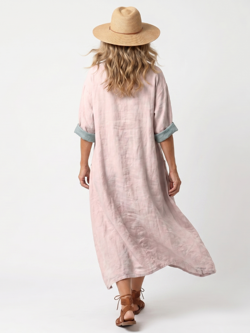 KENZA | EMBROIDERED PANEL RELAXED POCKET MIDI DRESS