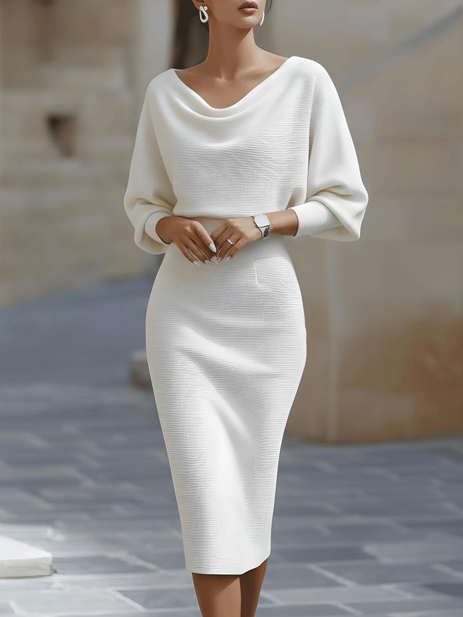 Cicely knit midi dress in white, front view