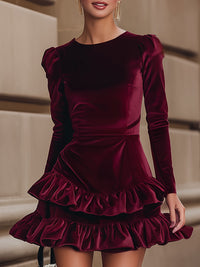 AURELIA | BURGUNDY RUFFLE DRESS