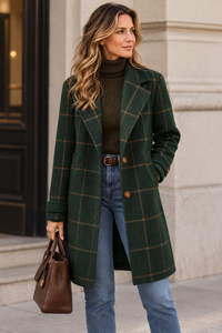 Mathilda | Long Tweed-Look Check Coat