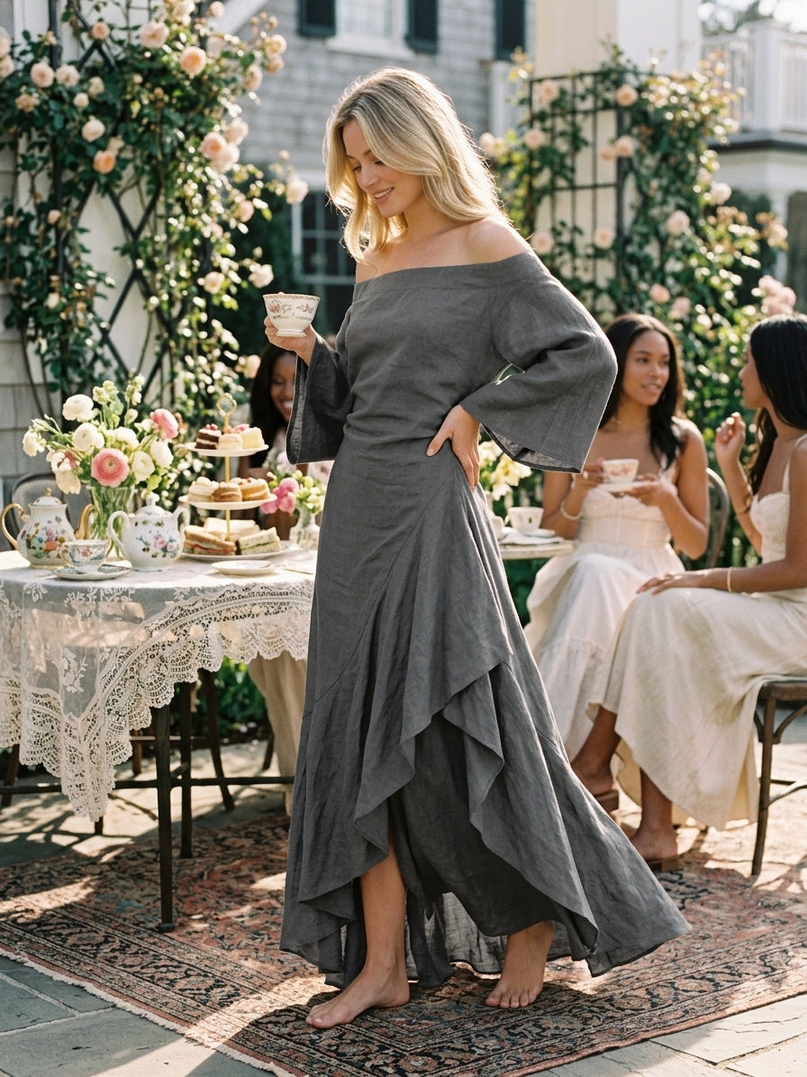 April off-shoulder ruffle hem maxi dress, view 2