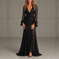 HEULWEN | LACE V-NECK MAXI DRESS WITH BELL SLEEVES