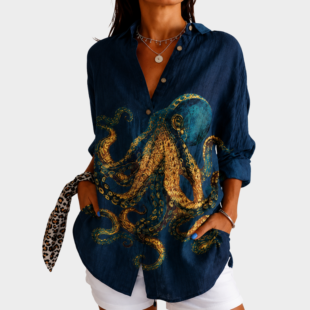 LIORA LONDON | DEEP BLUE OCEAN MOTIF BLOUSE
