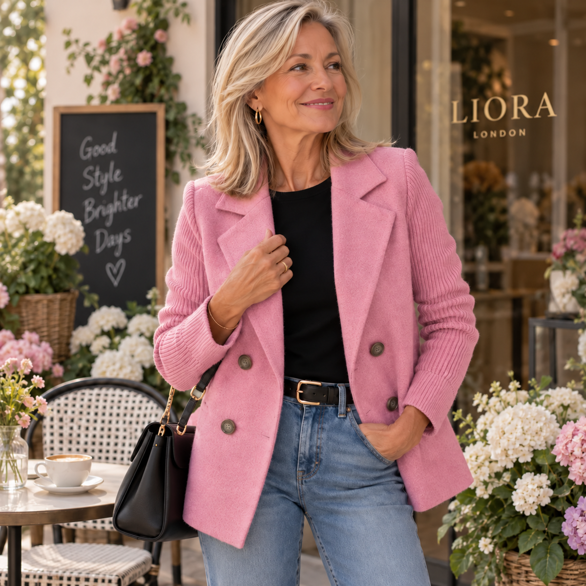 Sasha | Knit-Sleeve Double-Breasted Blazer Coat