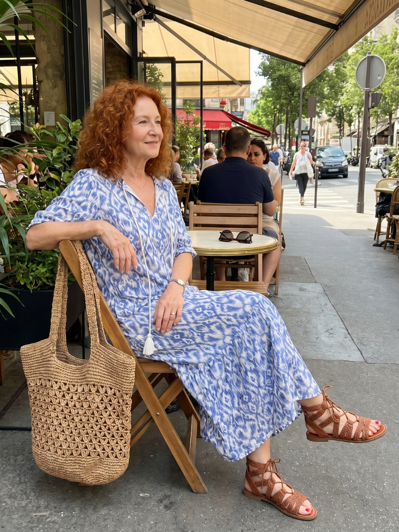 OTTOLINE | TASSEL TIE NECK PRINTED MIDI DRESS
