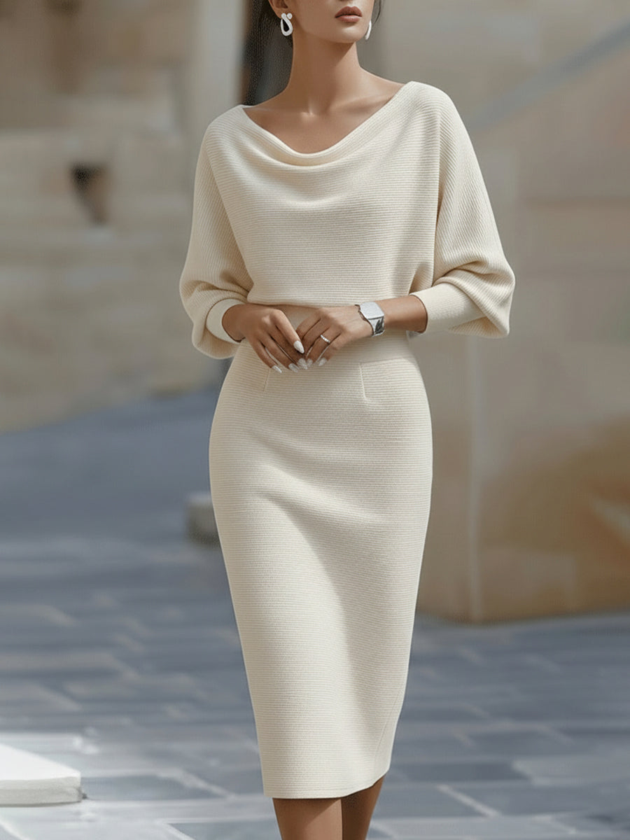 Cicely knit midi dress in beige, front view