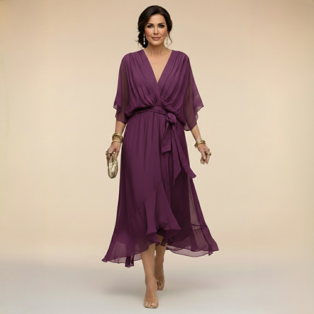 LIORA™ | V-Neck Midi Dress