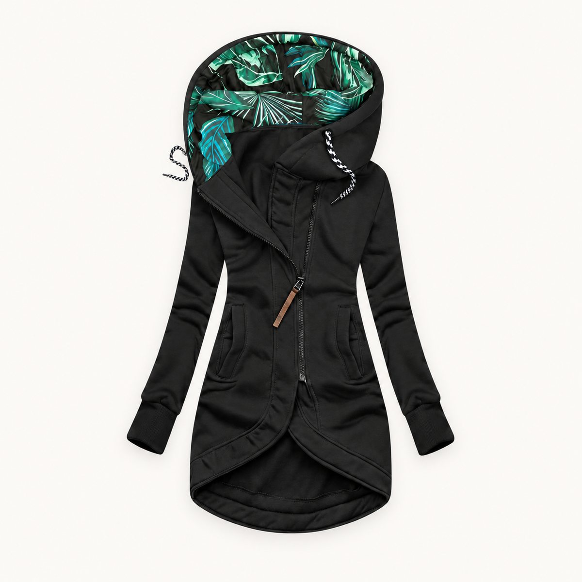 Etta hooded longline zip jacket, view 6