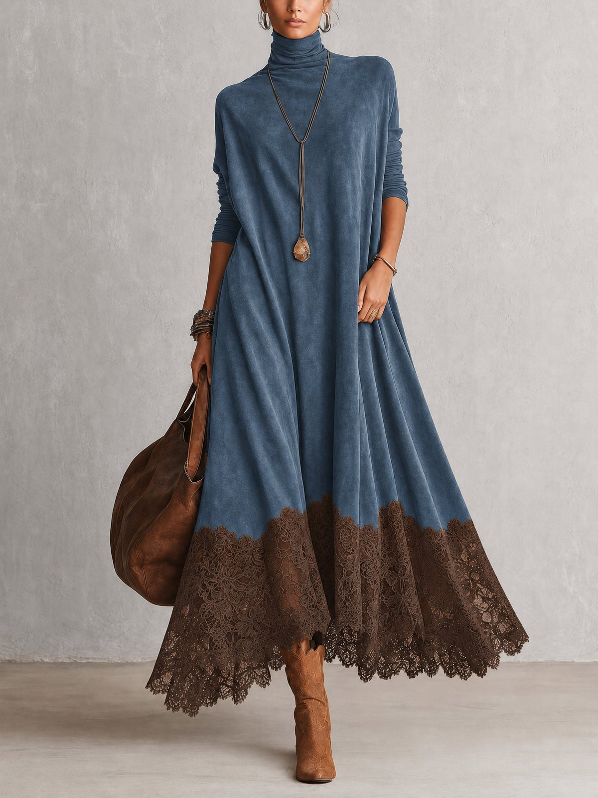 Lilibet lace hem maxi dress in blue, front view