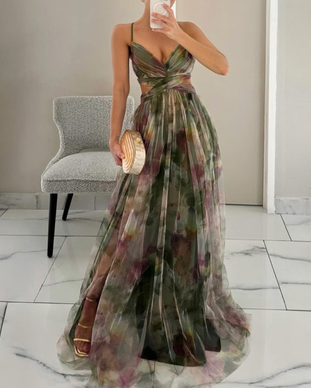 LIORA™ | Watercolor Chiffon Maxi Dress