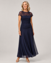 Lauren | Sheer-Yoke Ruched Chiffon Maxi Dress