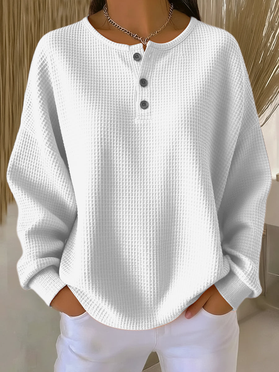 MILAGROS | TEXTURED HENLEY SWEATSHIRT
