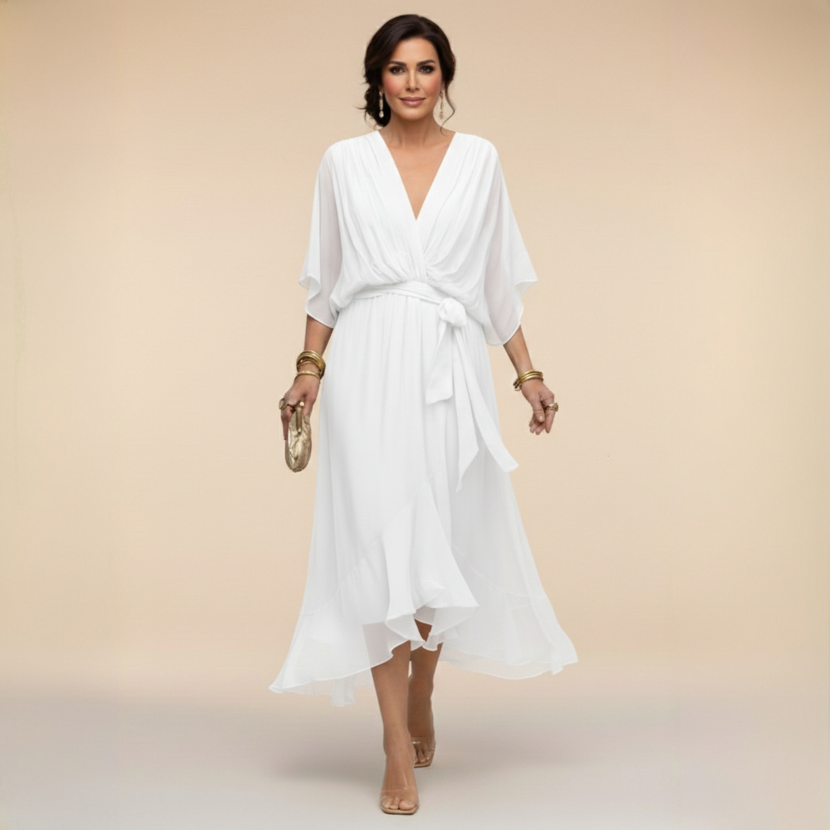 LIORA™ | V-Neck Midi Dress