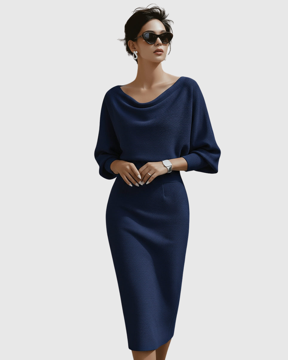 ISMÉRIA | WHITE DRAPED BATWING MIDI DRESS