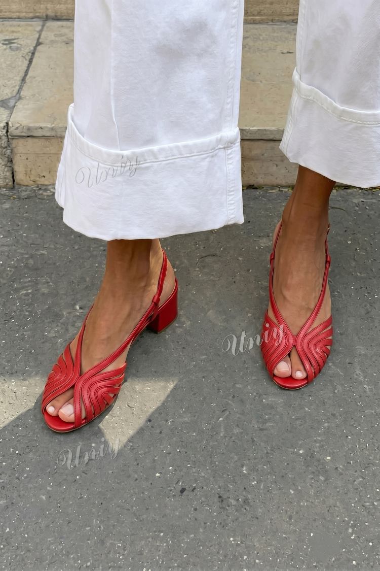 Rose Gold Metallic Woven Peep-Toe Slingback Block Heels