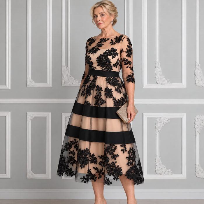 Nora | Black Lace Midi Dress
