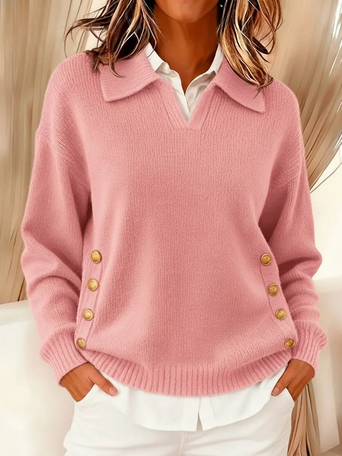VICENTA | POLO-COLLAR BUTTON-DETAIL JUMPER