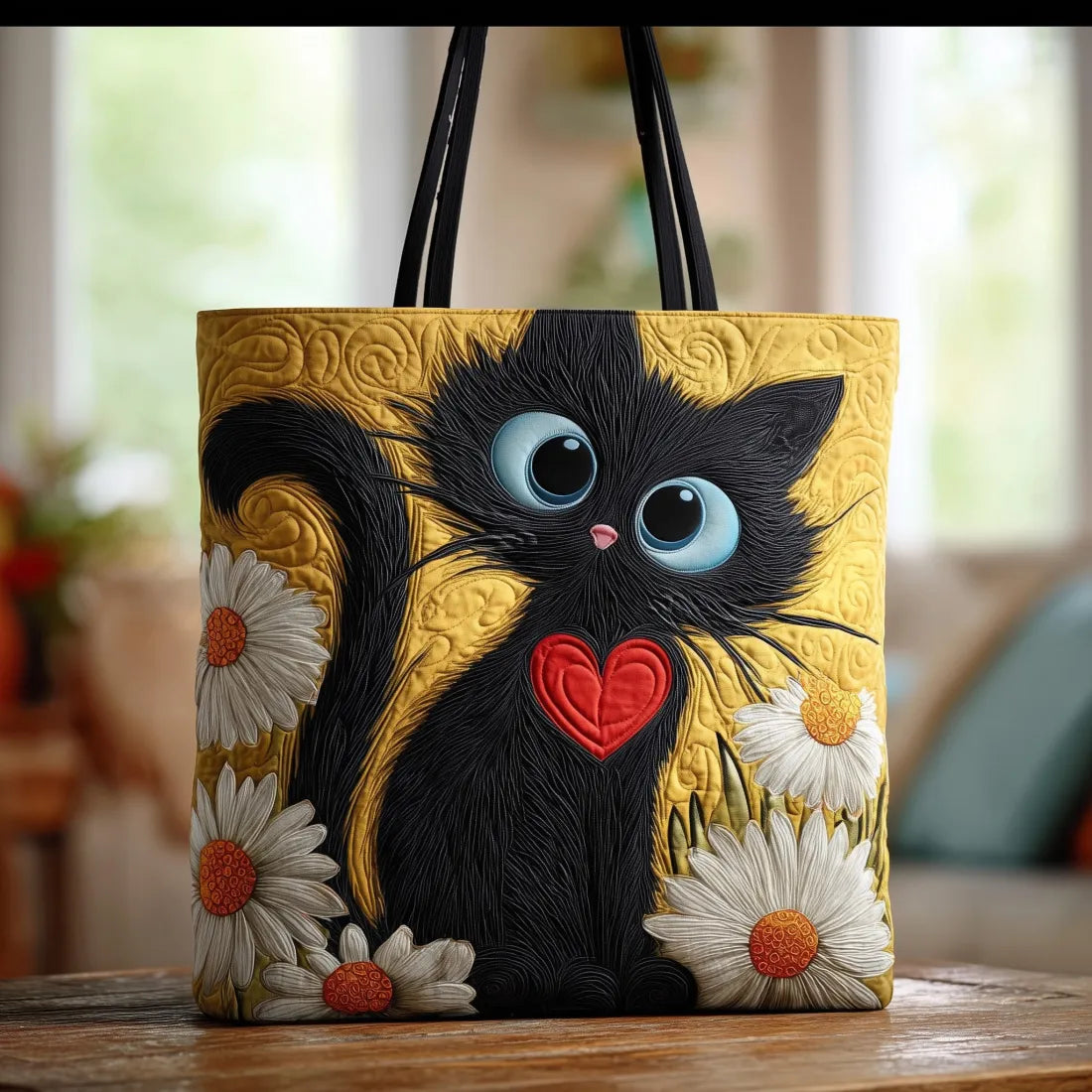 Handcrafted Bag | Black Cat with Daisies
