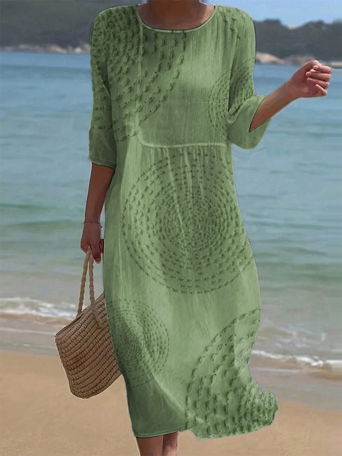 Women's Embroidered Casual Dress – Green