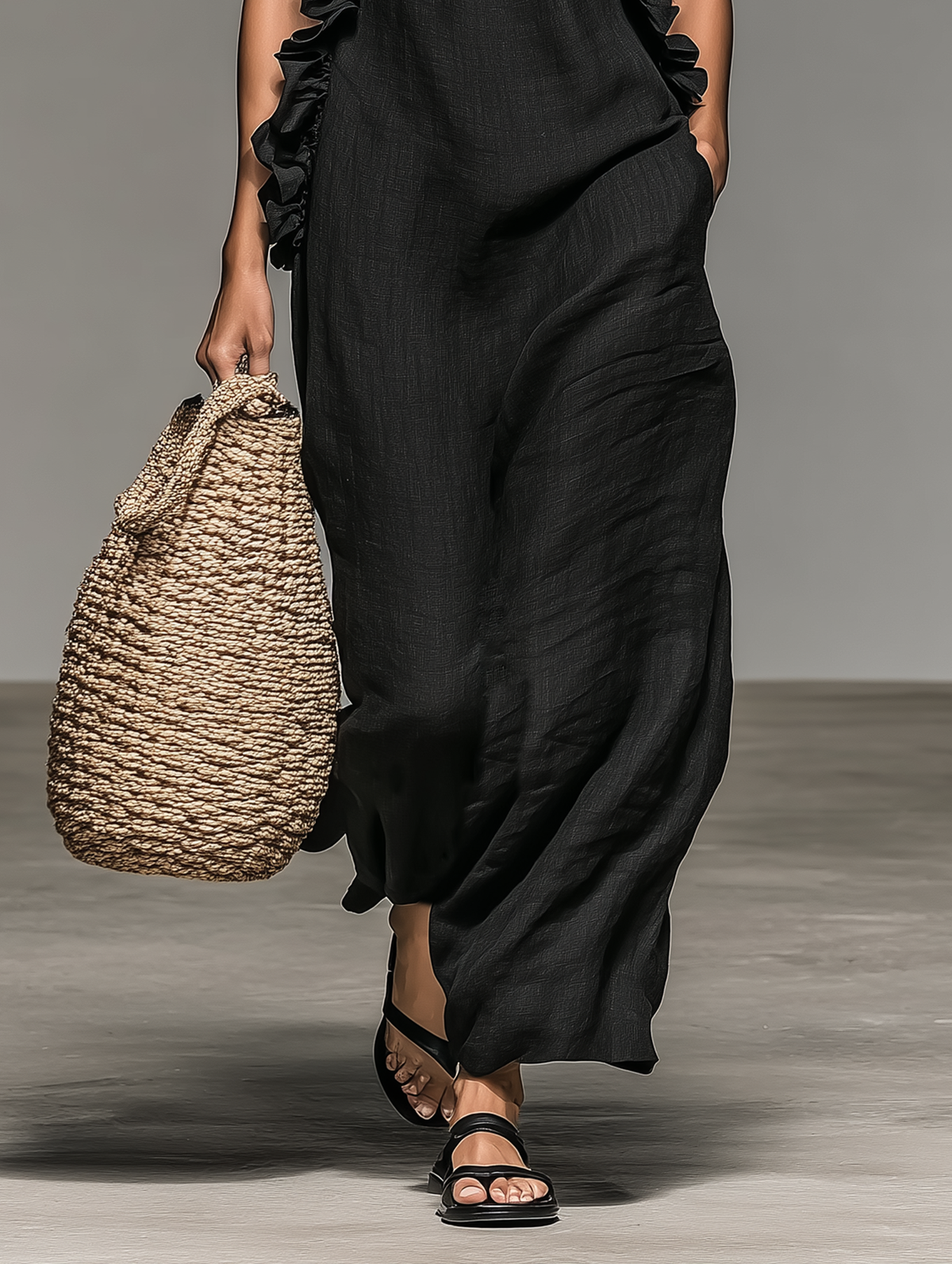 Gladys ruffle halterneck maxi dress with pockets, view 4