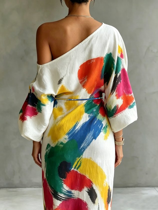 Christabel abstract print one-shoulder maxi dress, view 4