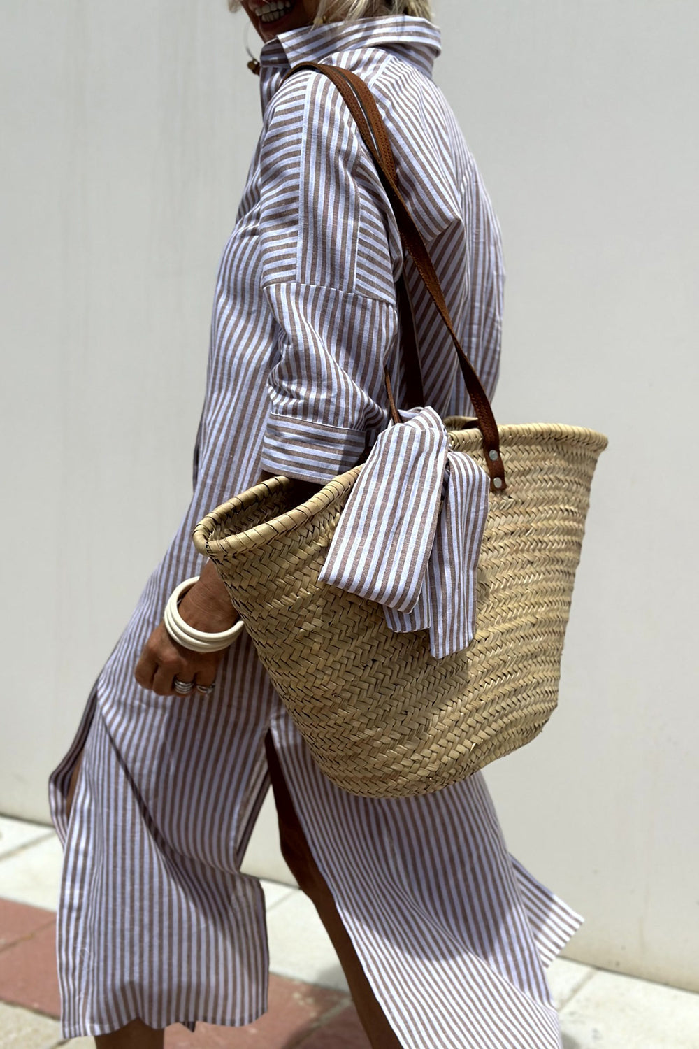 Sally | Striped Long-Sleeve Midi Shirt Dress