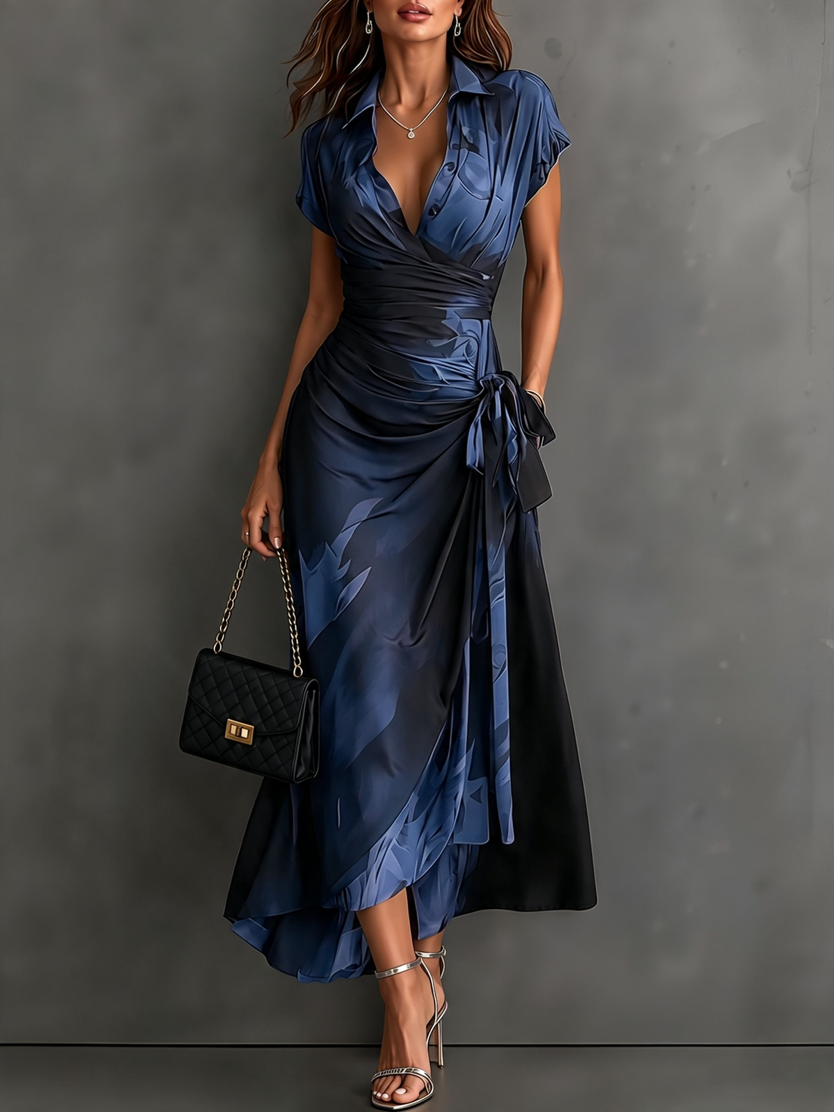 CAMILLA | BLUE ABSTRACT PRINT MIDI WRAP DRESS