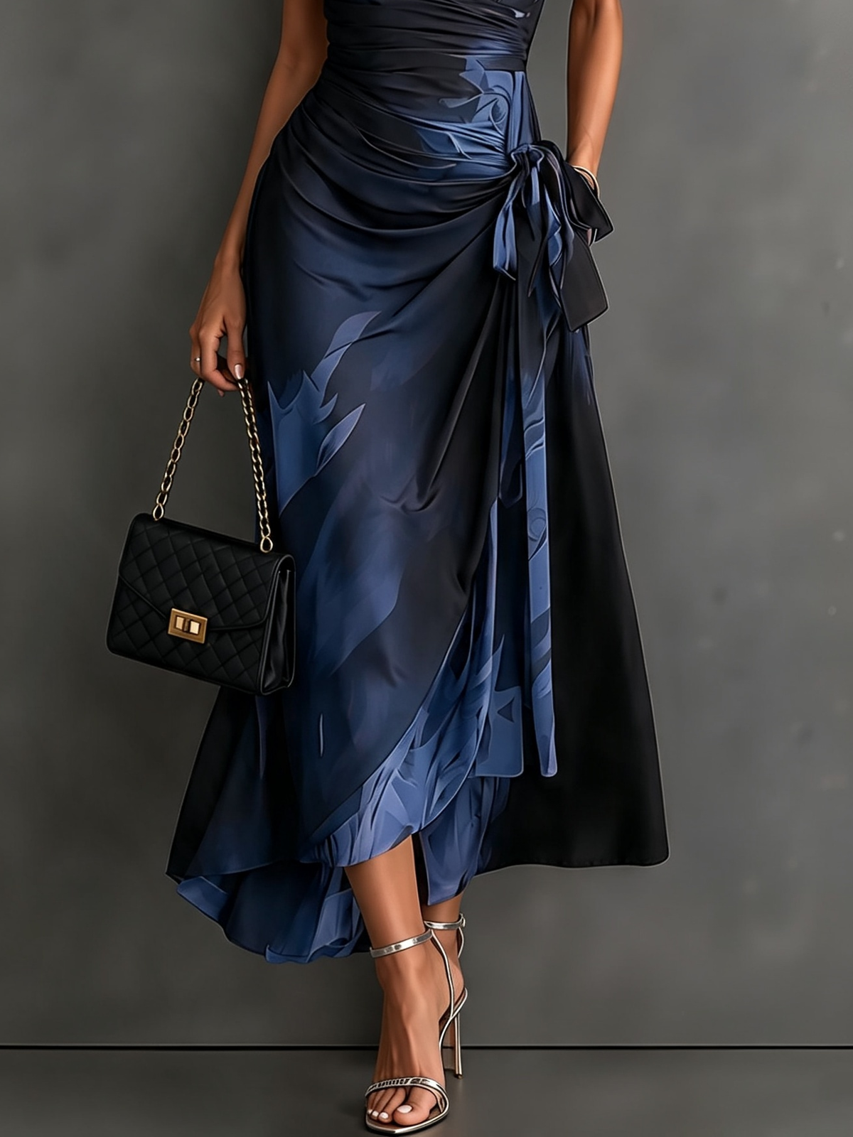 CAMILLA | BLUE ABSTRACT PRINT MIDI WRAP DRESS