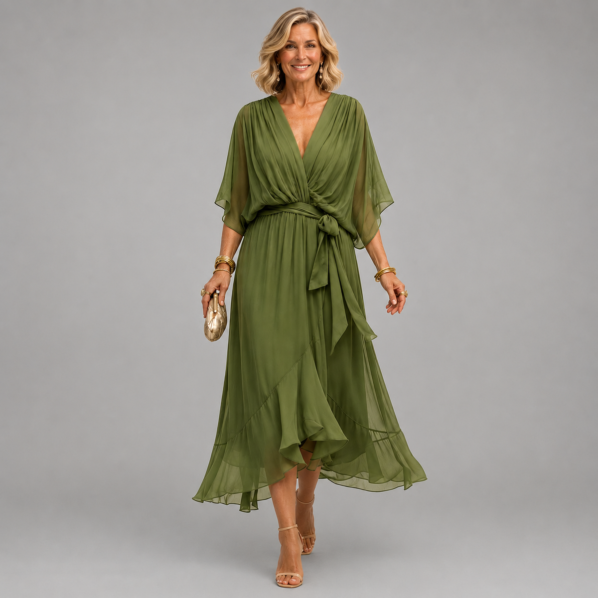 Monica v-neck wrap midi dress, view 2