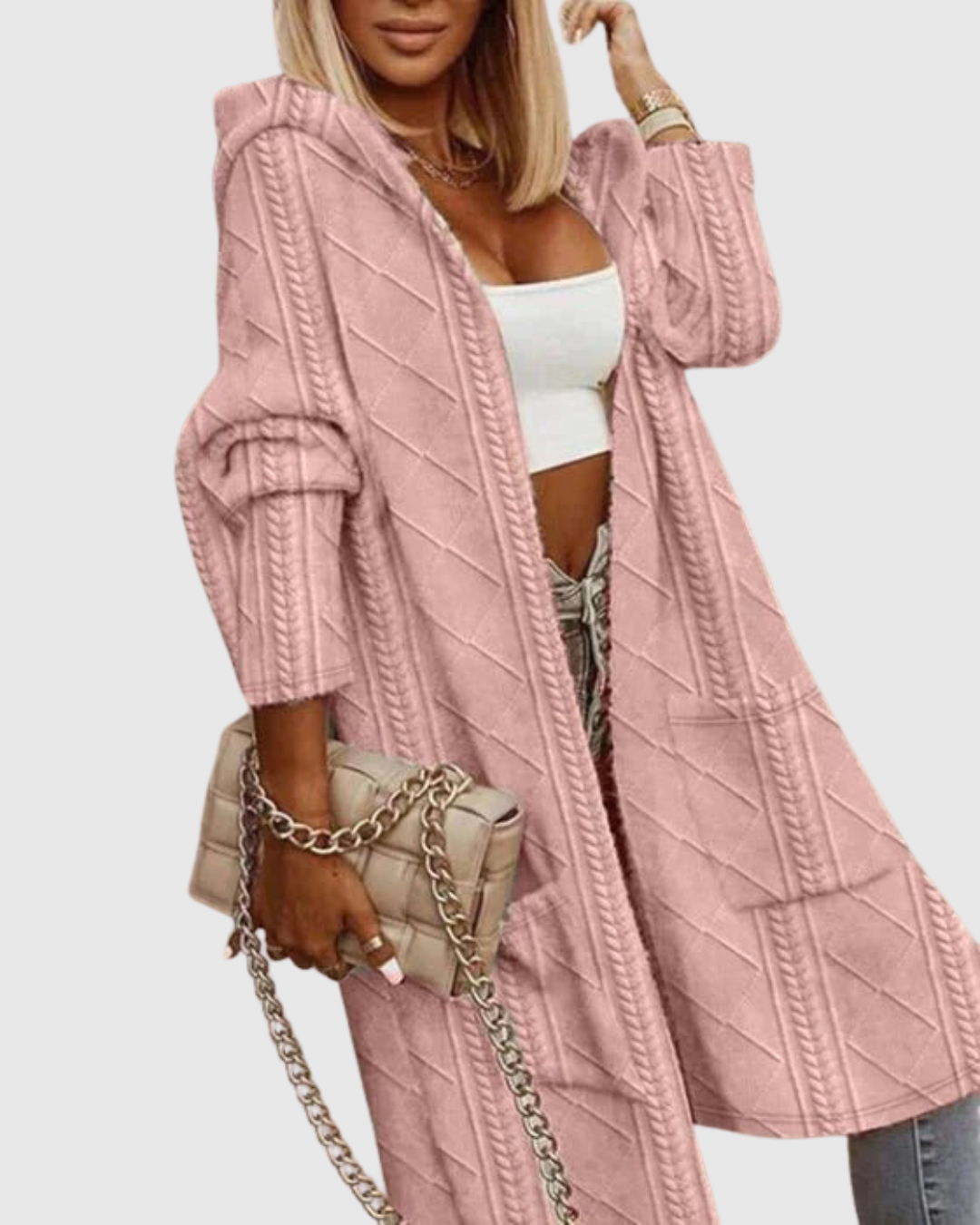 HONORIA | HOODED CABLE-KNIT CARDIGAN
