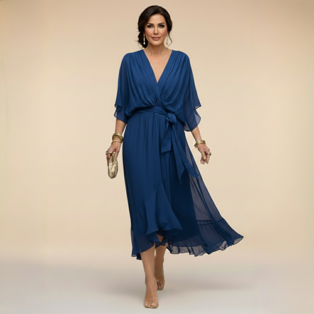 LIORA™ | V-Neck Midi Dress