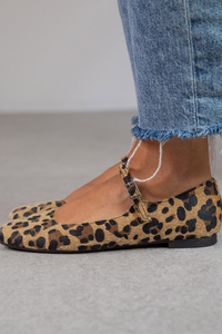 Leopard Print Ballet Flats with Adjustable Strap