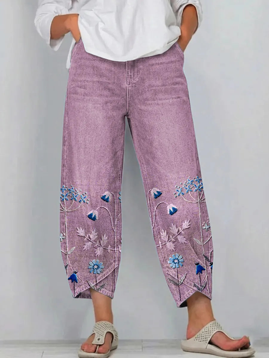 Viola floral comfort trousers in purple, front view