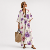LONG KAFTAN | PURPLE PINK WATERCOLOR FLORAL