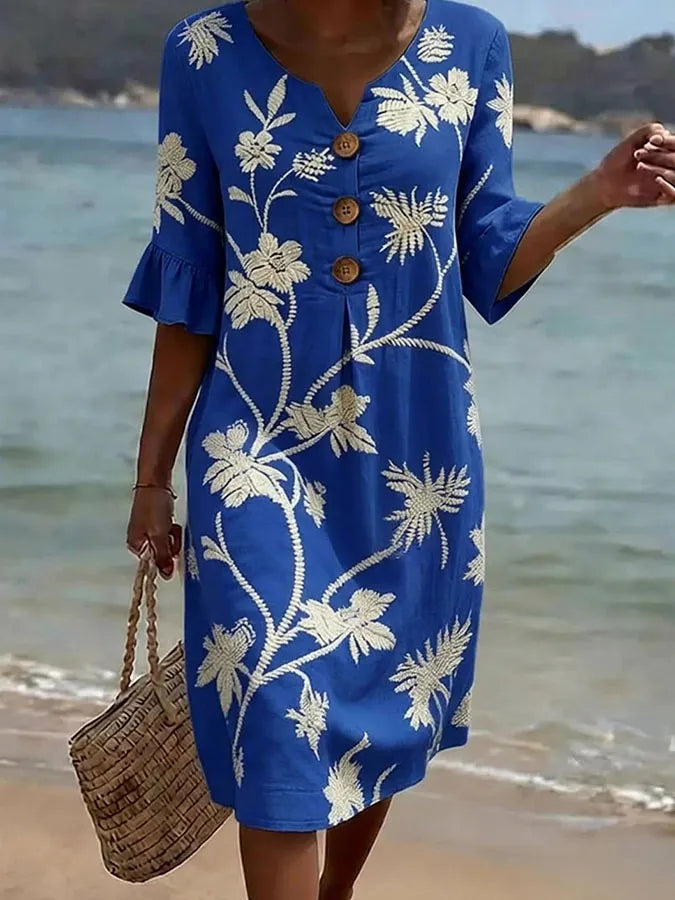 Women's Casual Floral Print Dress – Blue