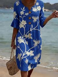 Women's Casual Floral Print Dress – Blue