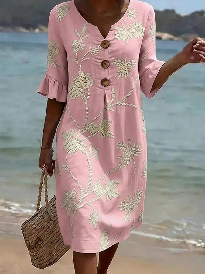 Women's Casual Floral Print Dress – Pink