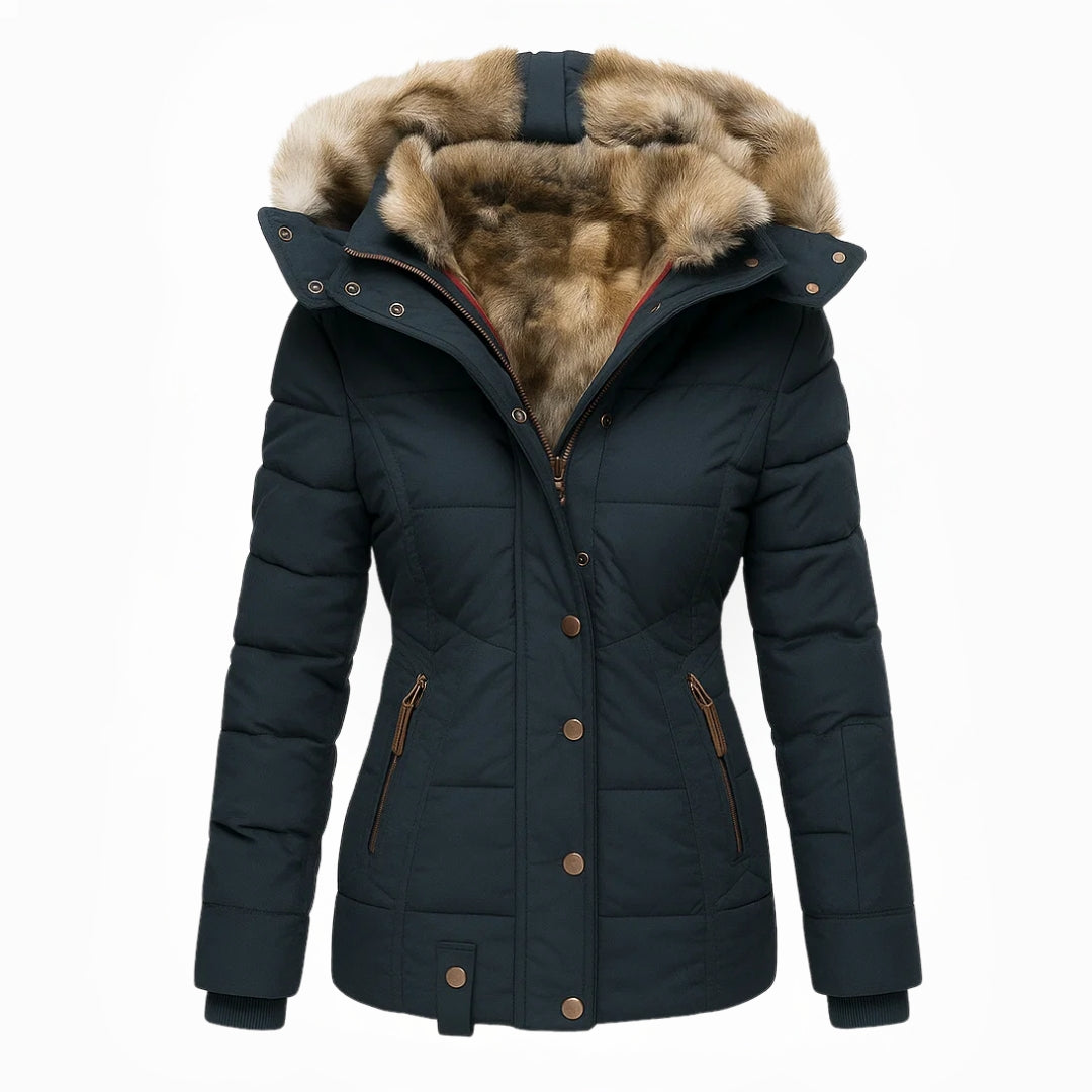 Marguerite warm padded winter coat in navy, front view