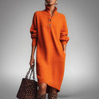 EFFIE | BUTTONED COLLAR KNIT MIDI DRESS