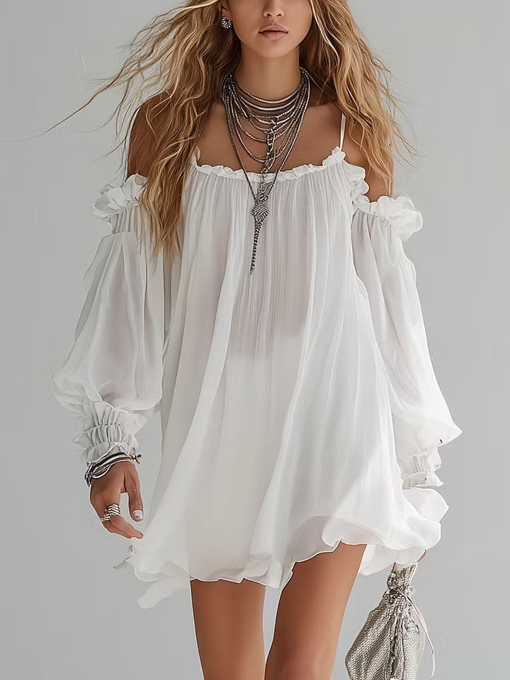 MÉLUSINE | FLOWING BOHO OFF-SHOULDER MINI DRESS