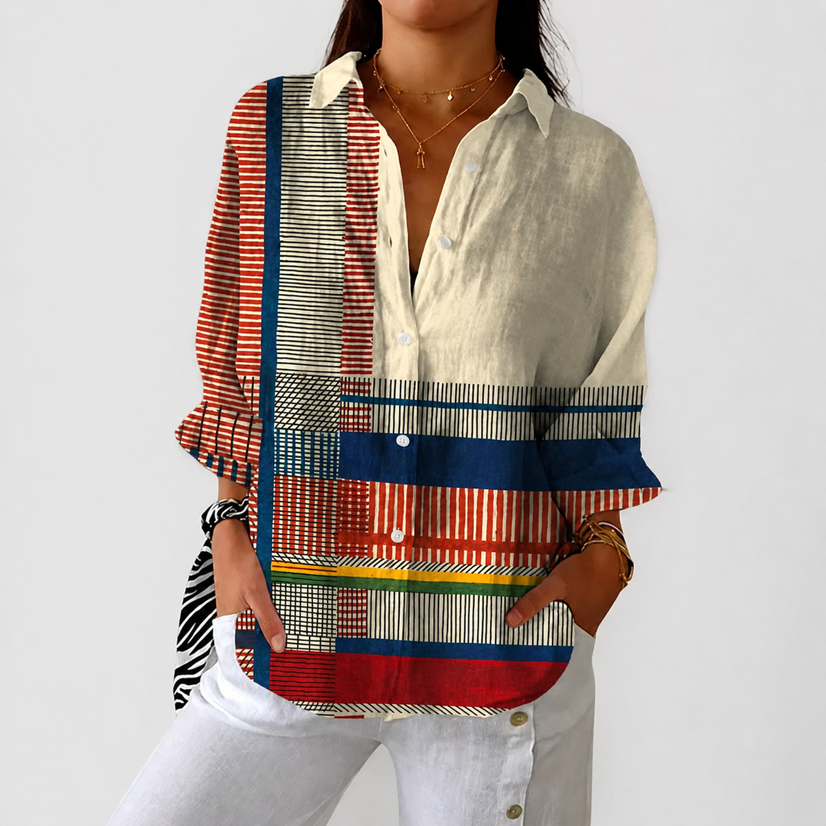 LIVIA™ – COLOURFUL PATCHWORK BLOUSE