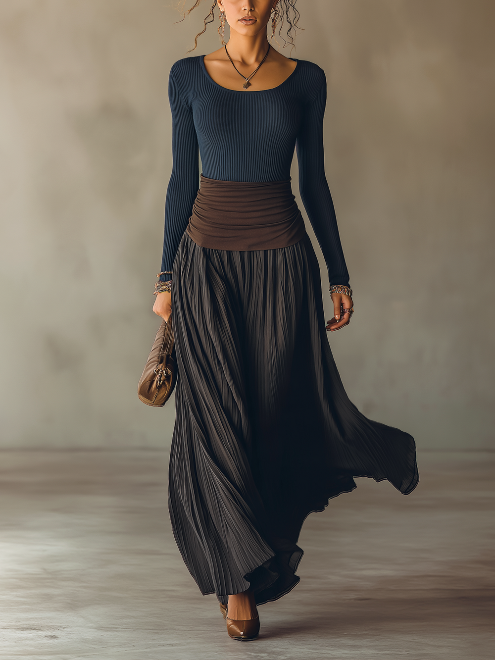 Wilhelmina pleated skirt set in navy, front view