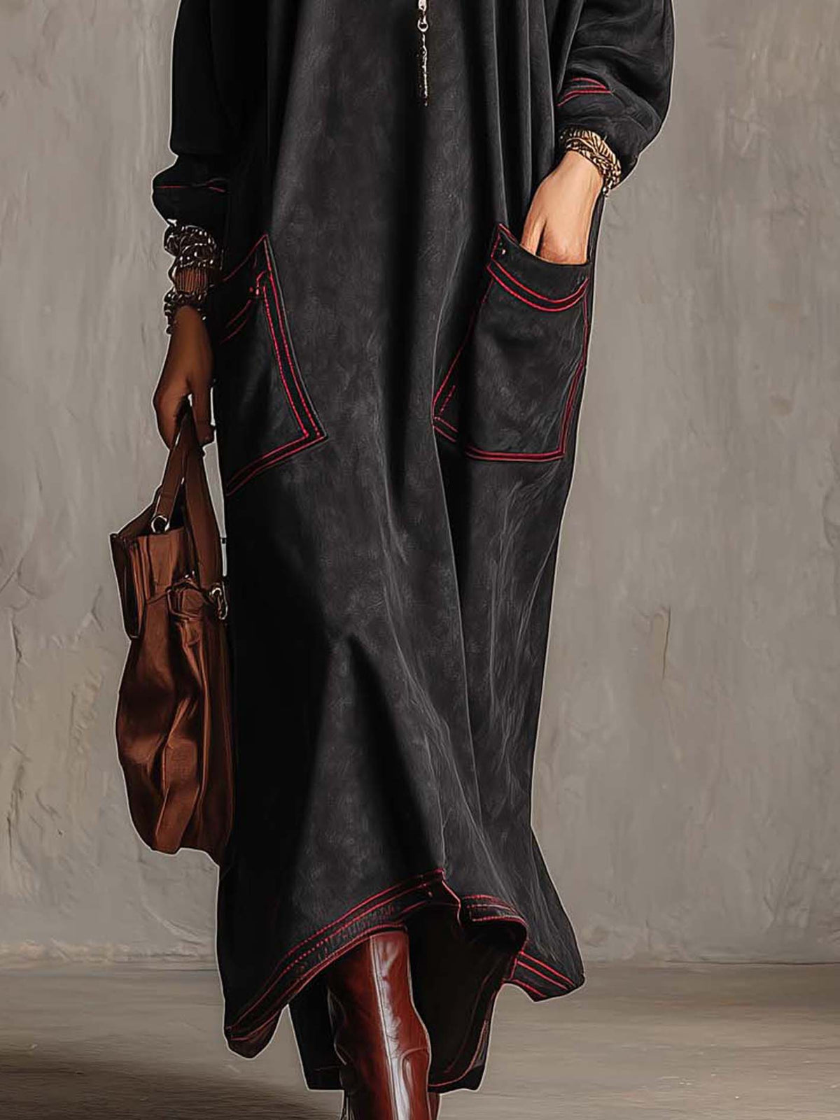 Cynthia contrast-stitch faux suede maxi dress, view 2