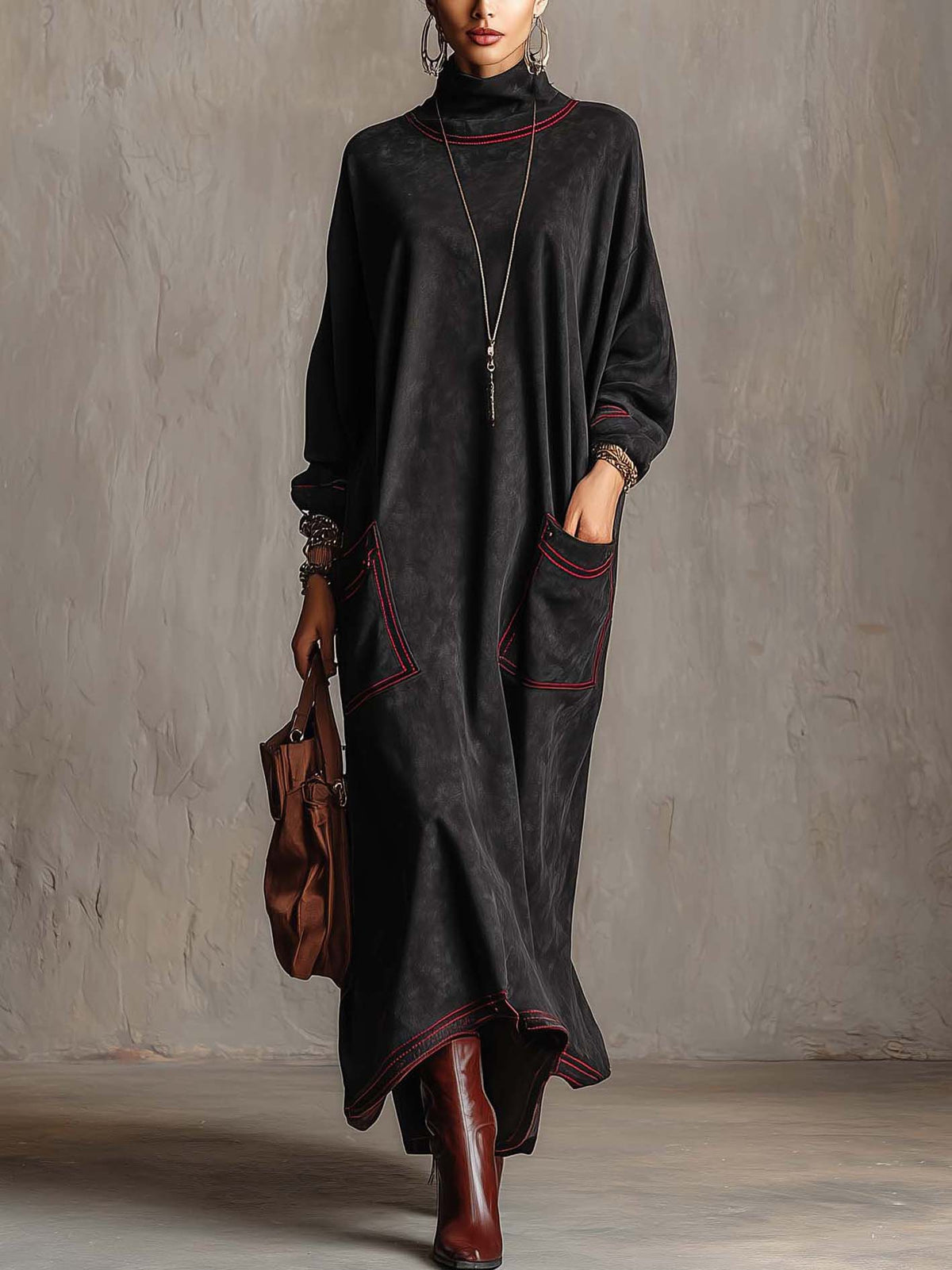 Cynthia contrast-stitch faux suede maxi dress front view