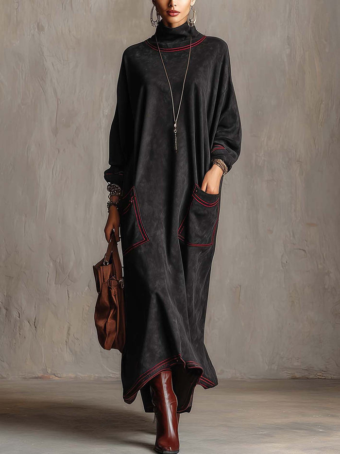 Cynthia contrast-stitch faux suede maxi dress front view